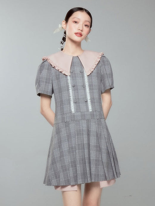 Plaid Doll Collar Dress - chiclara