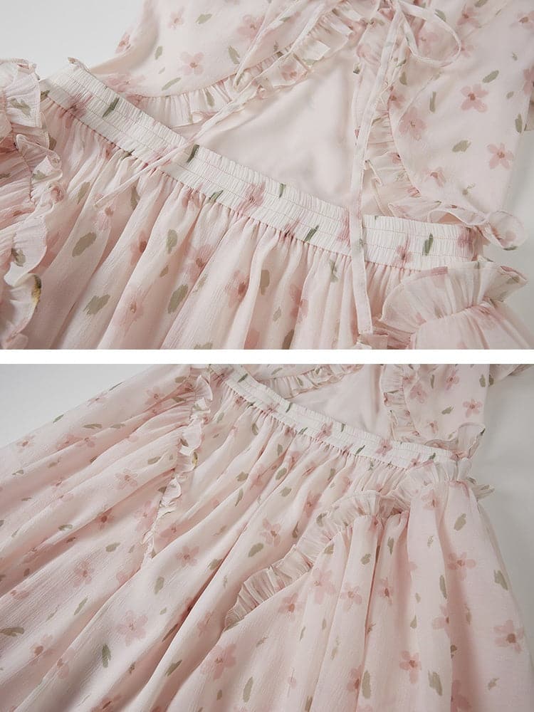 Lace Ruffled Flying Sleeve Dress - chiclara