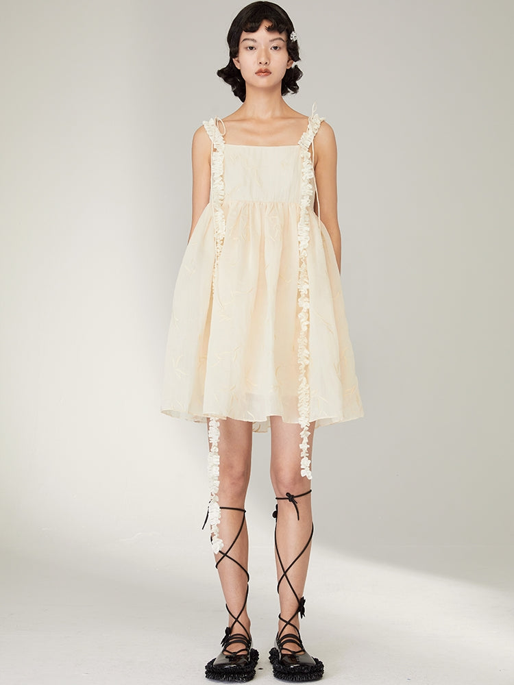 Jacquard Slip Dress With Lace Straps - chiclara