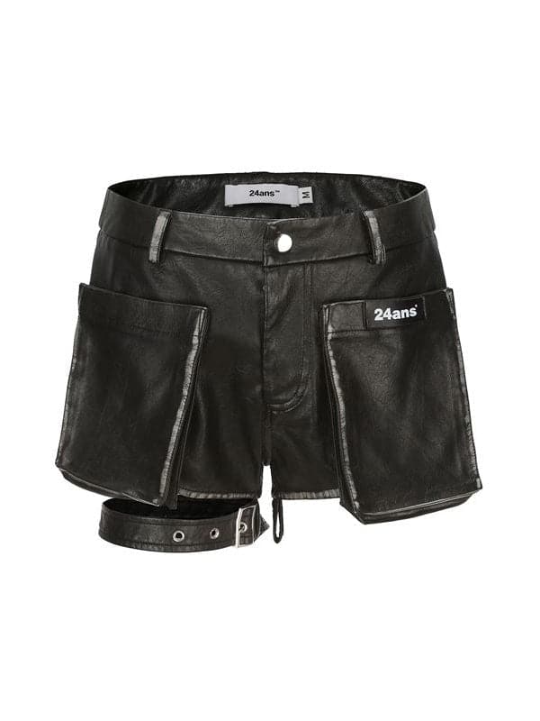 Leather Short Pants With Stylish Straps - chiclara