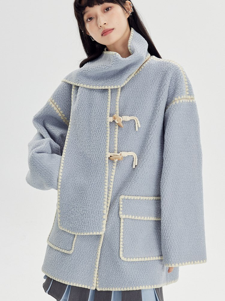 Embroidered Lamb Wool Shell Coat - chiclara