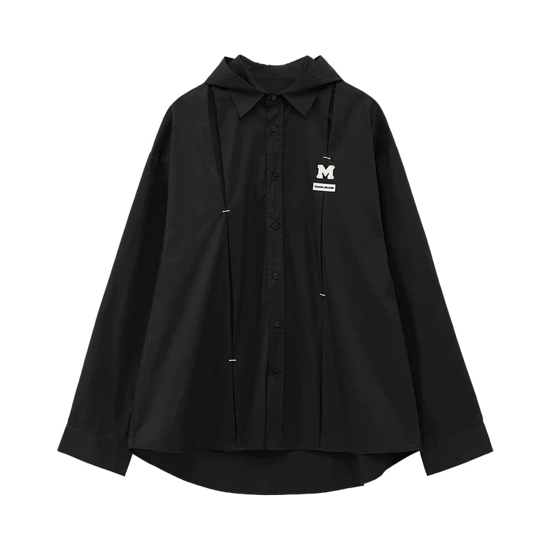 Hooded Dark Pleated Shirt - chiclara