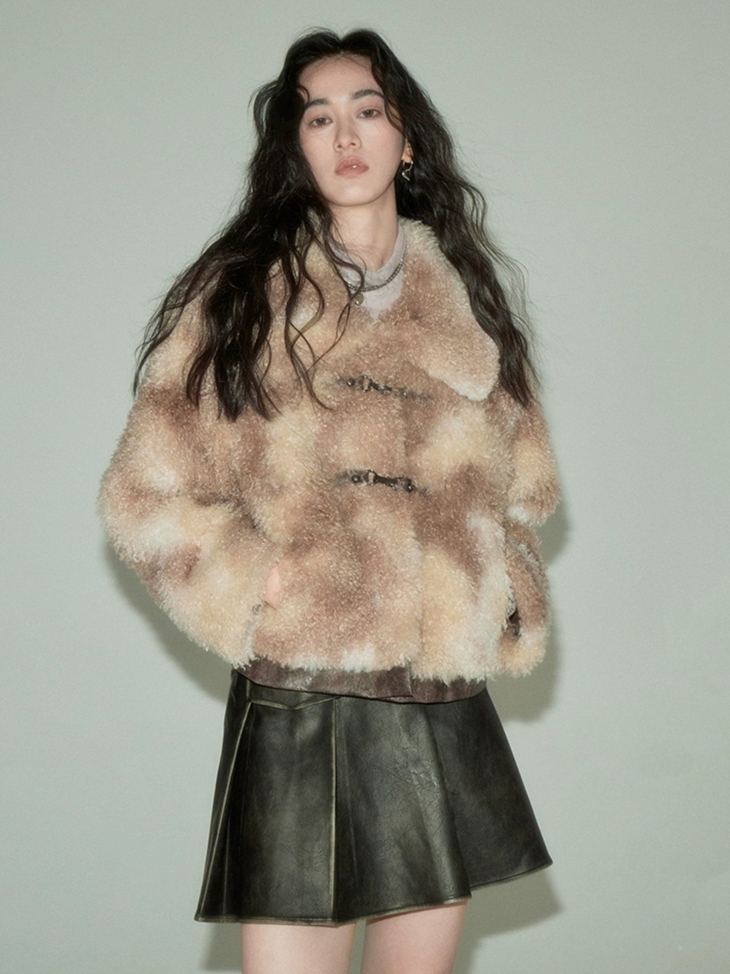 Short Fur Jacket In Marble Color - chiclara