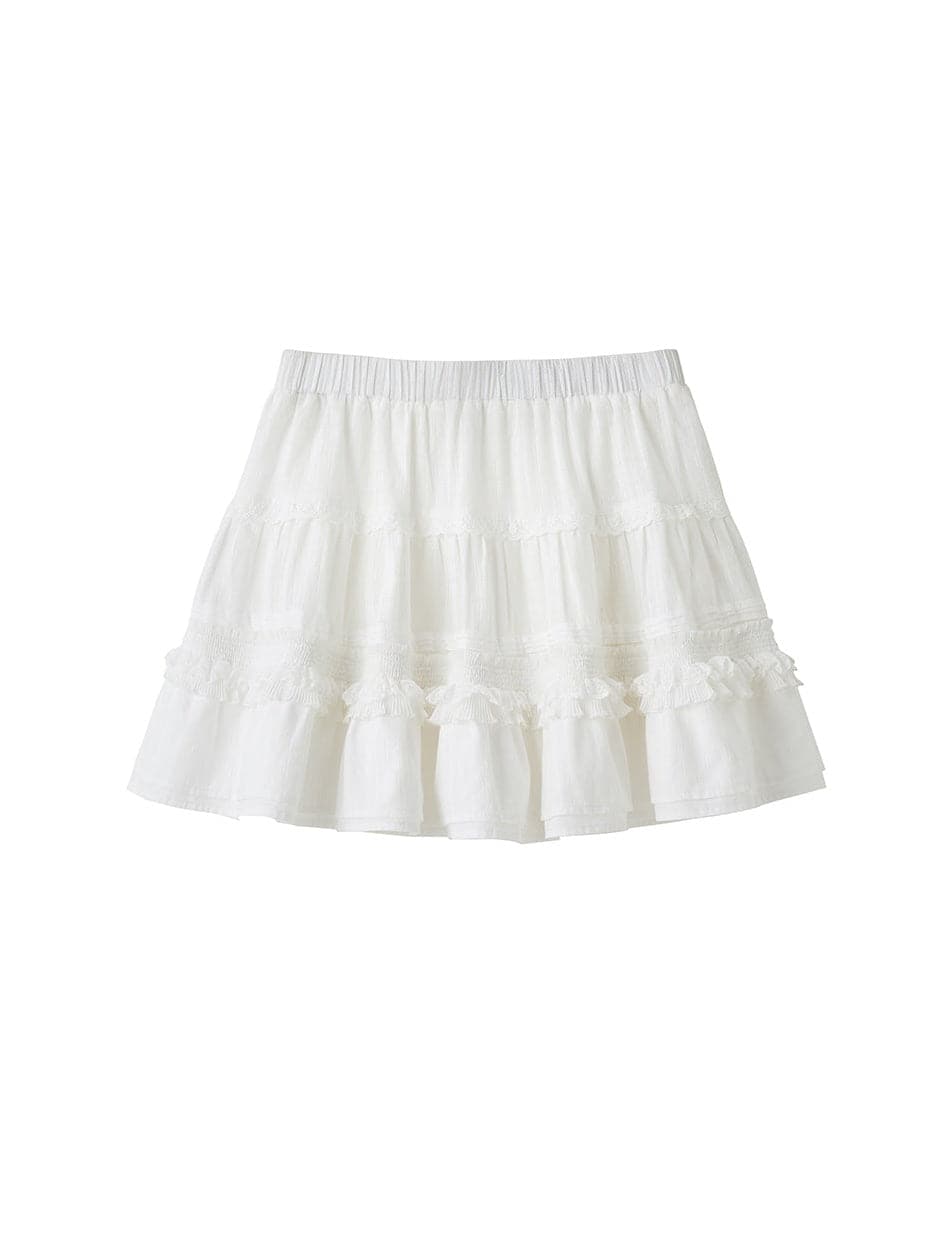 Lace Puffy Skirt With Jacquard Detail - chiclara