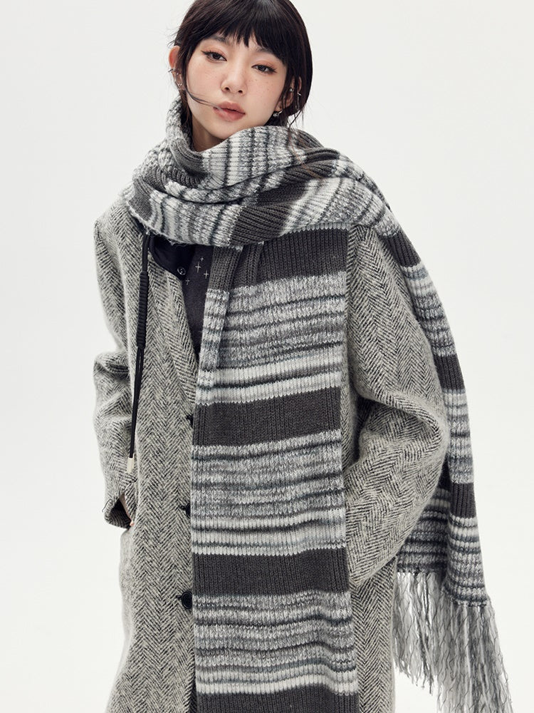 Retro Striped Knit Hat And Scarf - chiclara