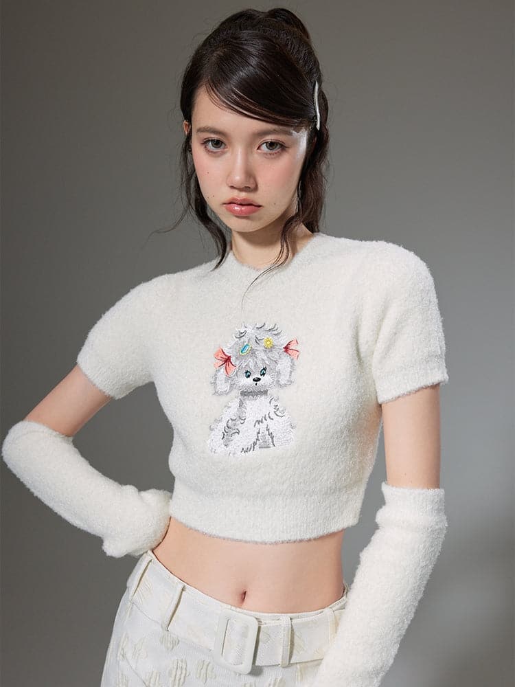 Embroidered Puppy Knit Sweater - chiclara