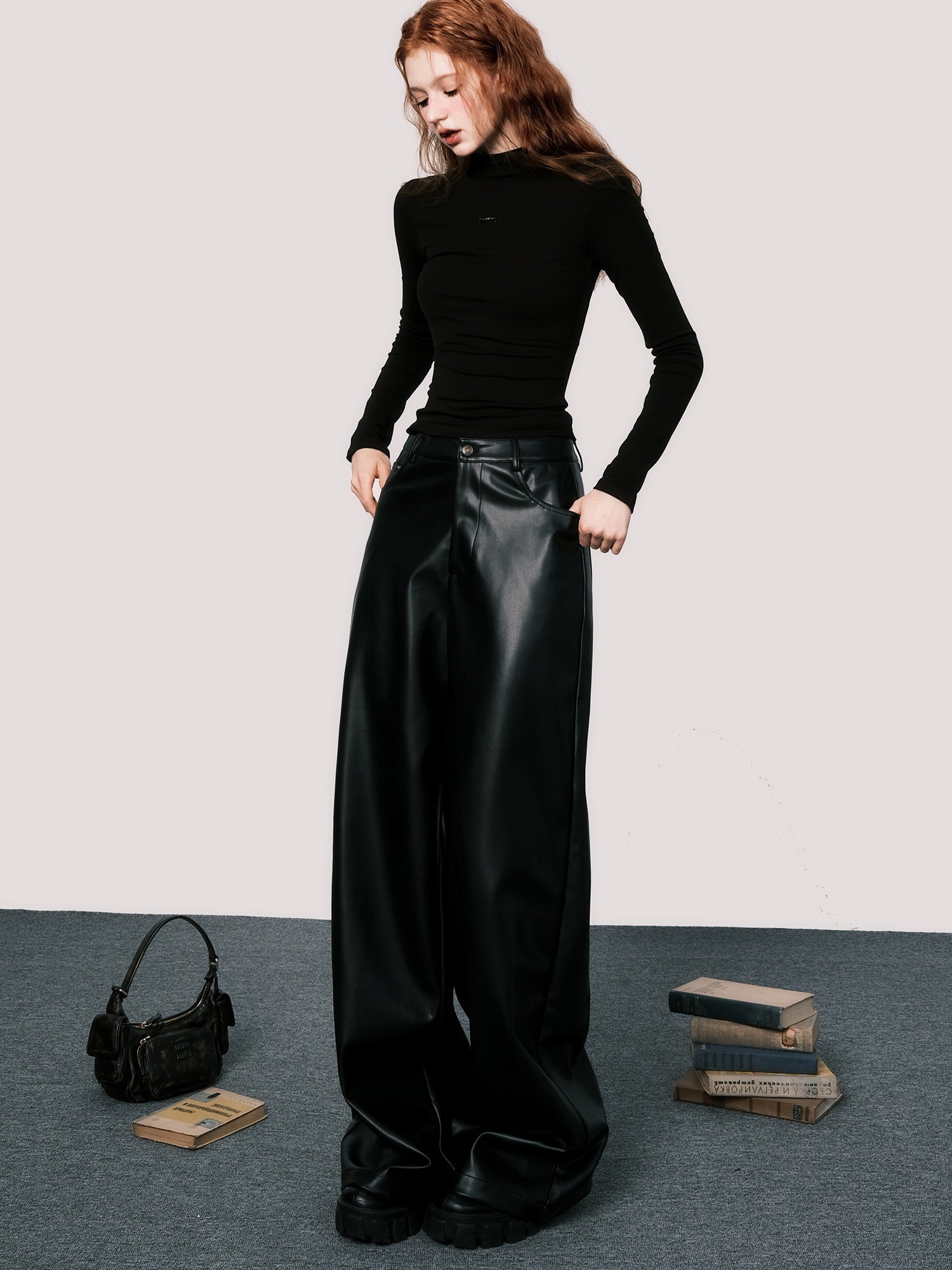 Elevated Wide Leg Leather Trousers - chiclara