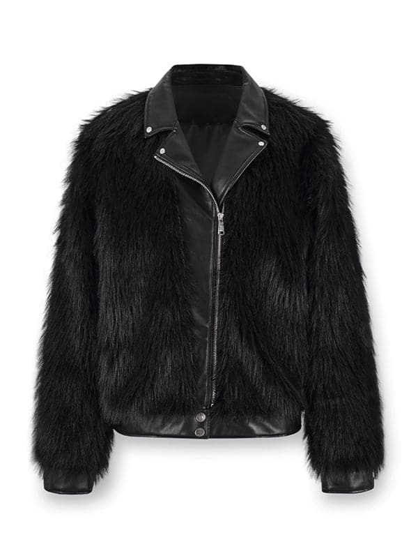 Leather Lapel Long Hair Eco-Friendly Fur Jacket - chiclara