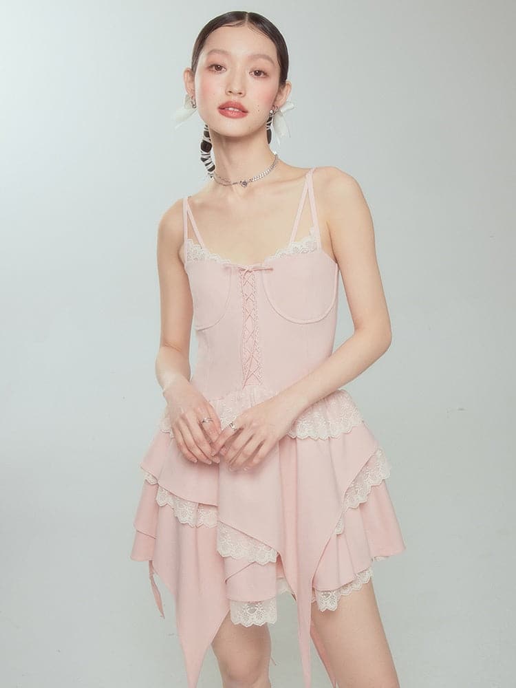 Ballet Lace Suspender Dress With Sleeve Top - chiclara
