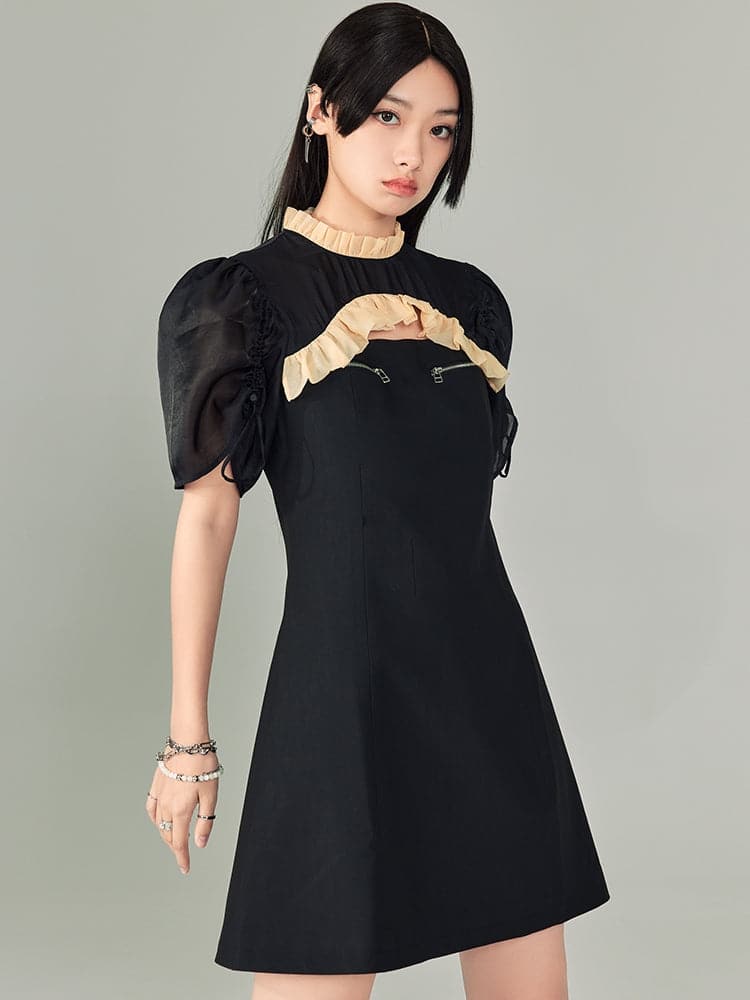 Short Sleeve Zipper Cheongsam Dress - chiclara
