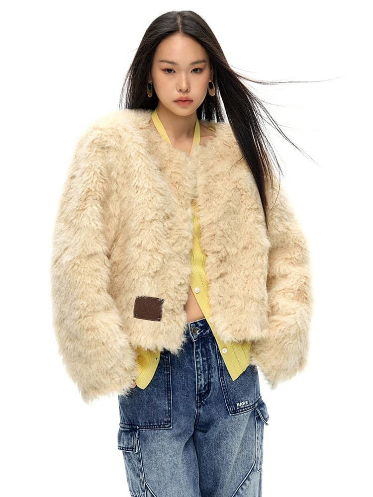 Curl Round Neck Fur Jacket - chiclara