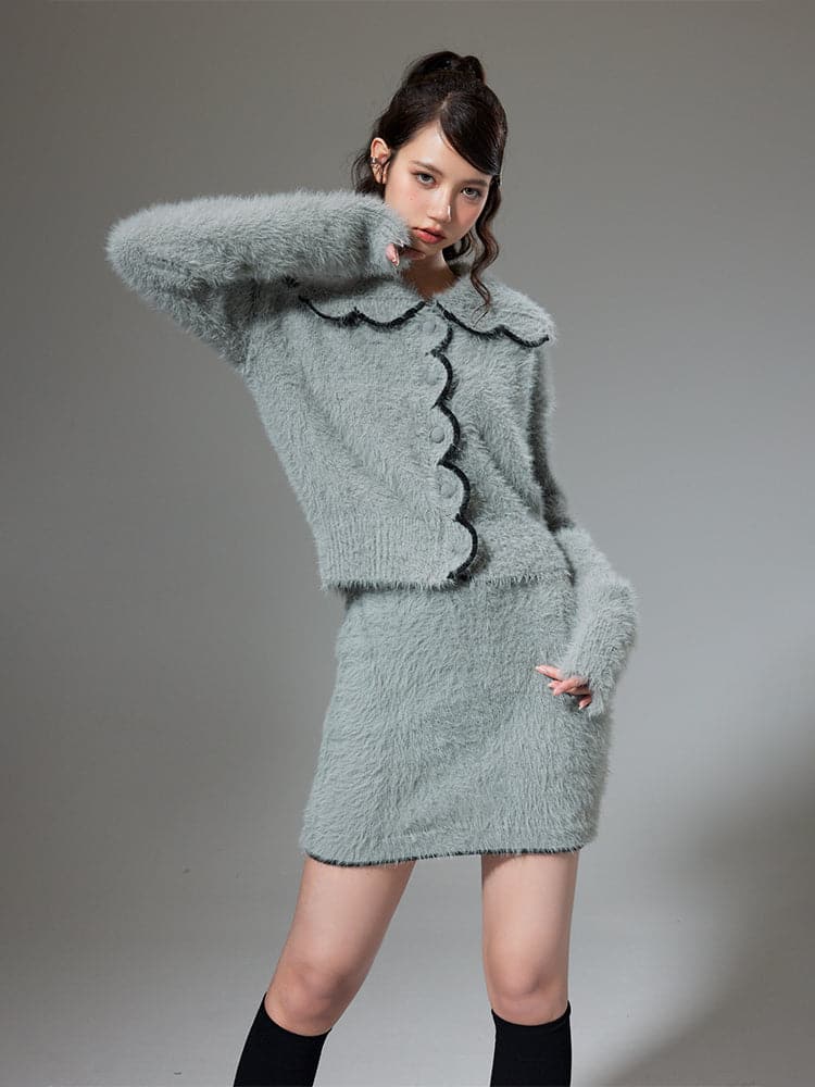 Cozy Knit Cardigan And Skirt Set - chiclara