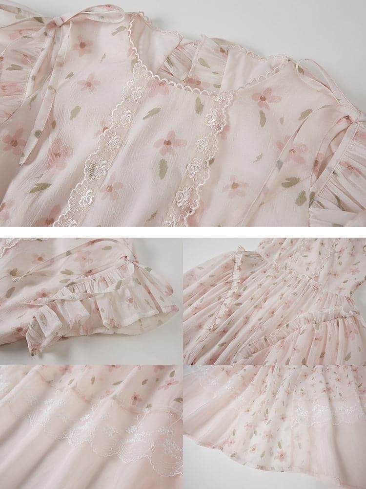 Lace Ruffled Flying Sleeve Dress - chiclara