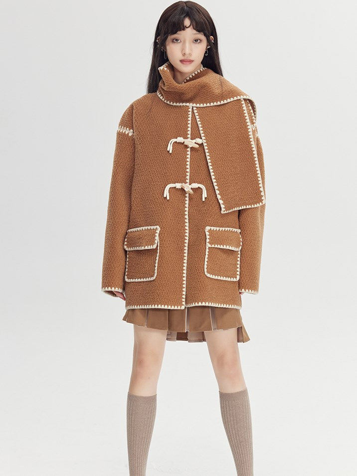 Embroidered Lamb Wool Shell Coat - chiclara