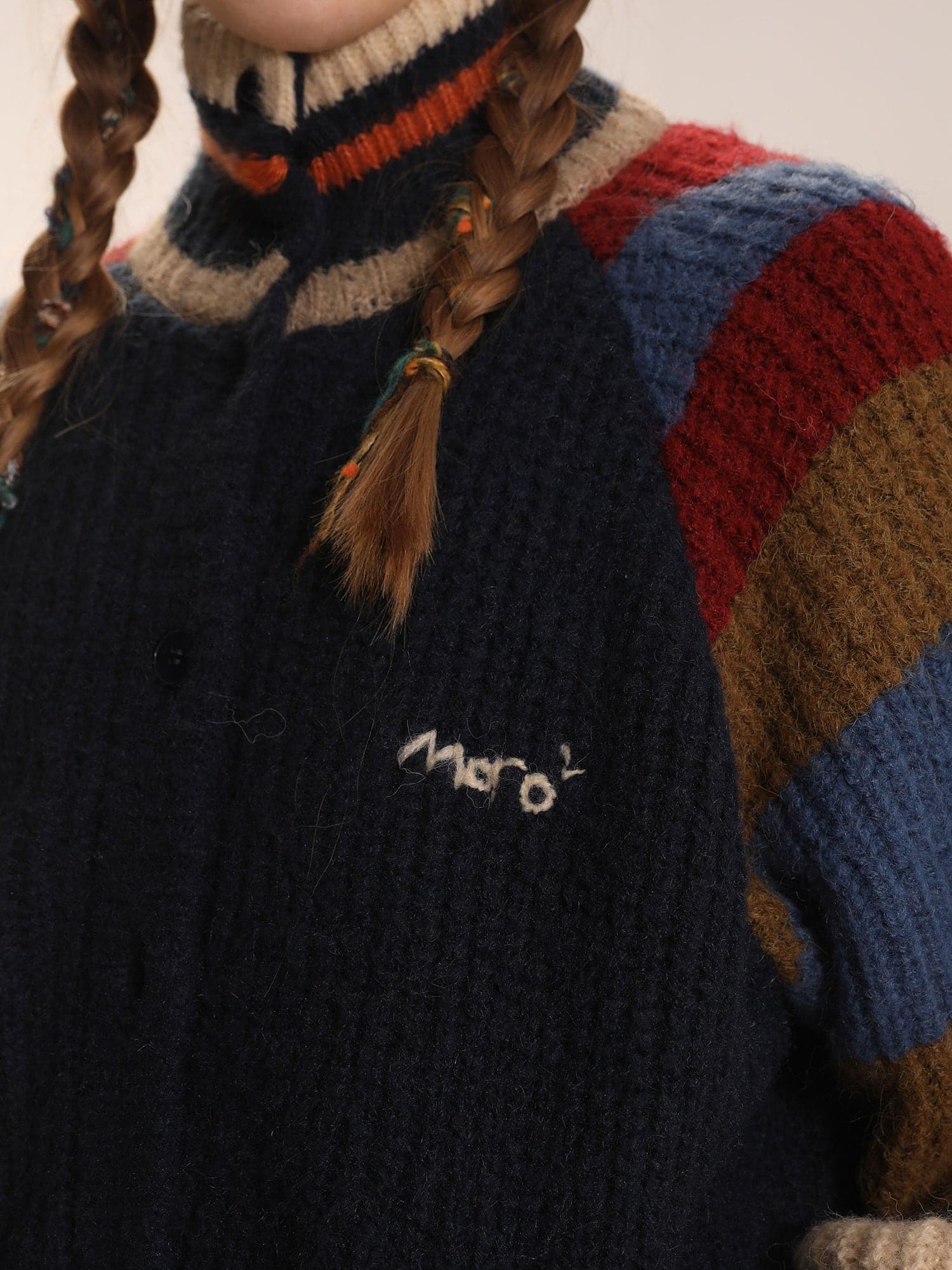 Raglan Sleeves Striped Wool Knitted Cardigan