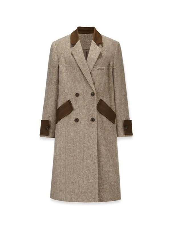 Retro Spliced Long Chester Coat - chiclara