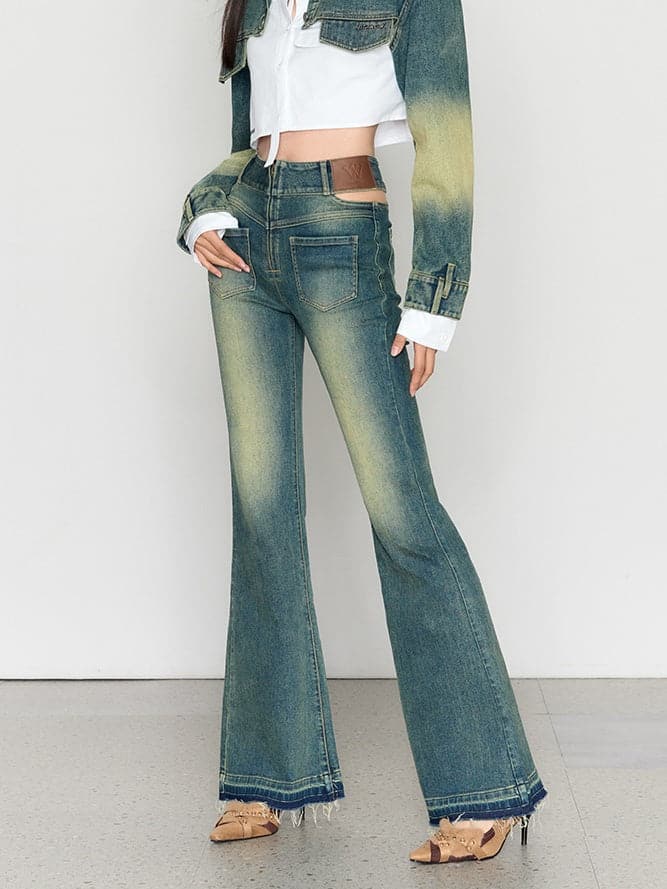 High Waist Retro Wash Bootcut Jeans - chiclara