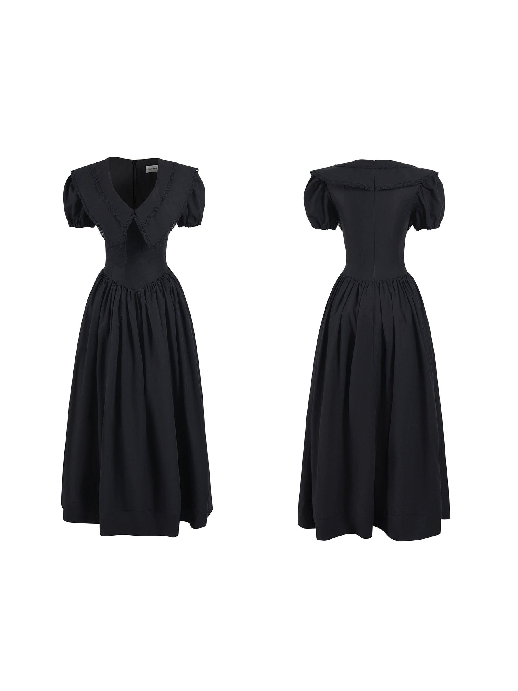 Elegant V-Neck Puff Sleeve Little Black Dress by Luluswings