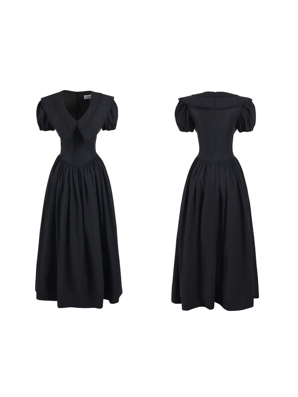 Tinny V Neck S S Puff Sleeve Dress Black