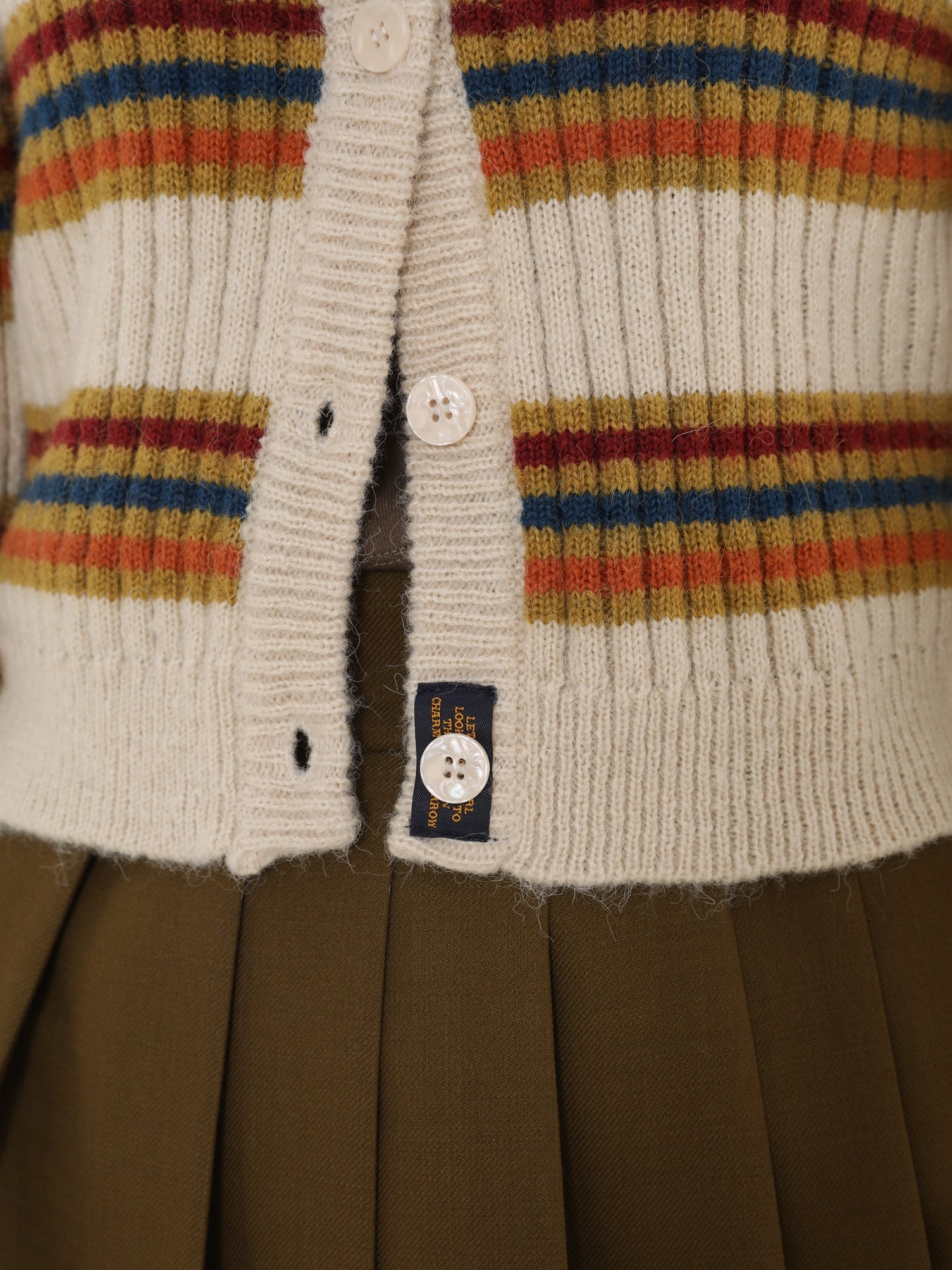 Vintage Border Round Neck Knitted Cardigan - chiclara