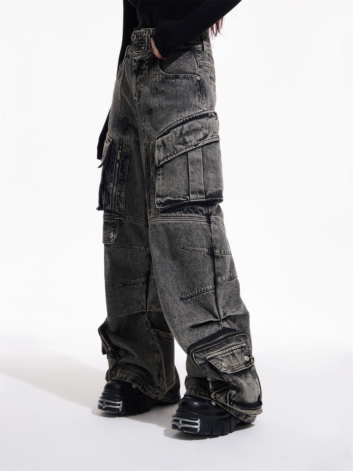 Work Style Multi-Pocket Jeans - chiclara