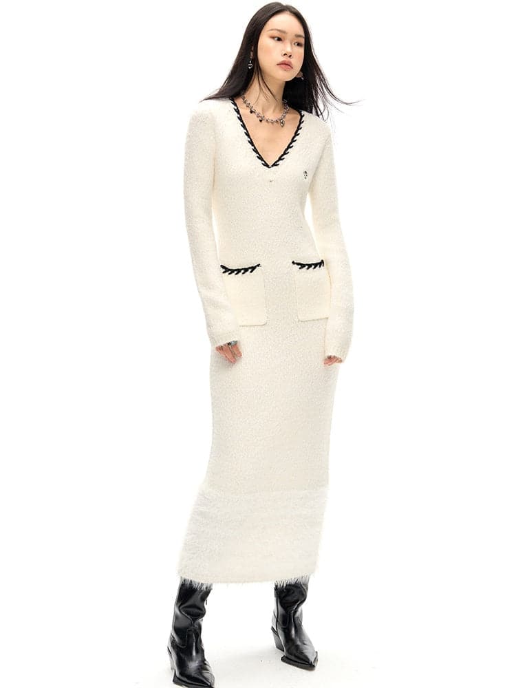 Elegance V-Neck Slim Knitted Dress - chiclara