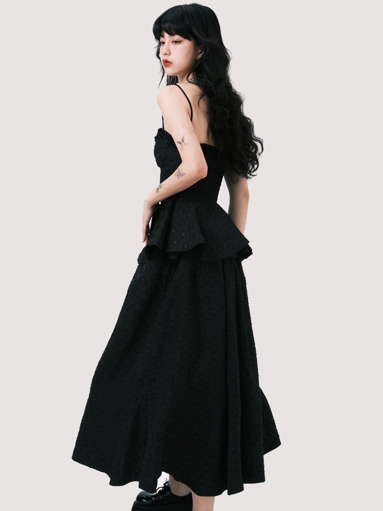 Noir Elegance Peplum Dress Set - chiclara