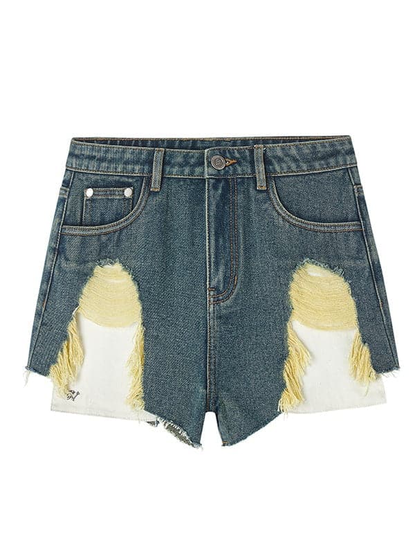 Large Pockets Washed Denim Shorts Hot Jeans - chiclara