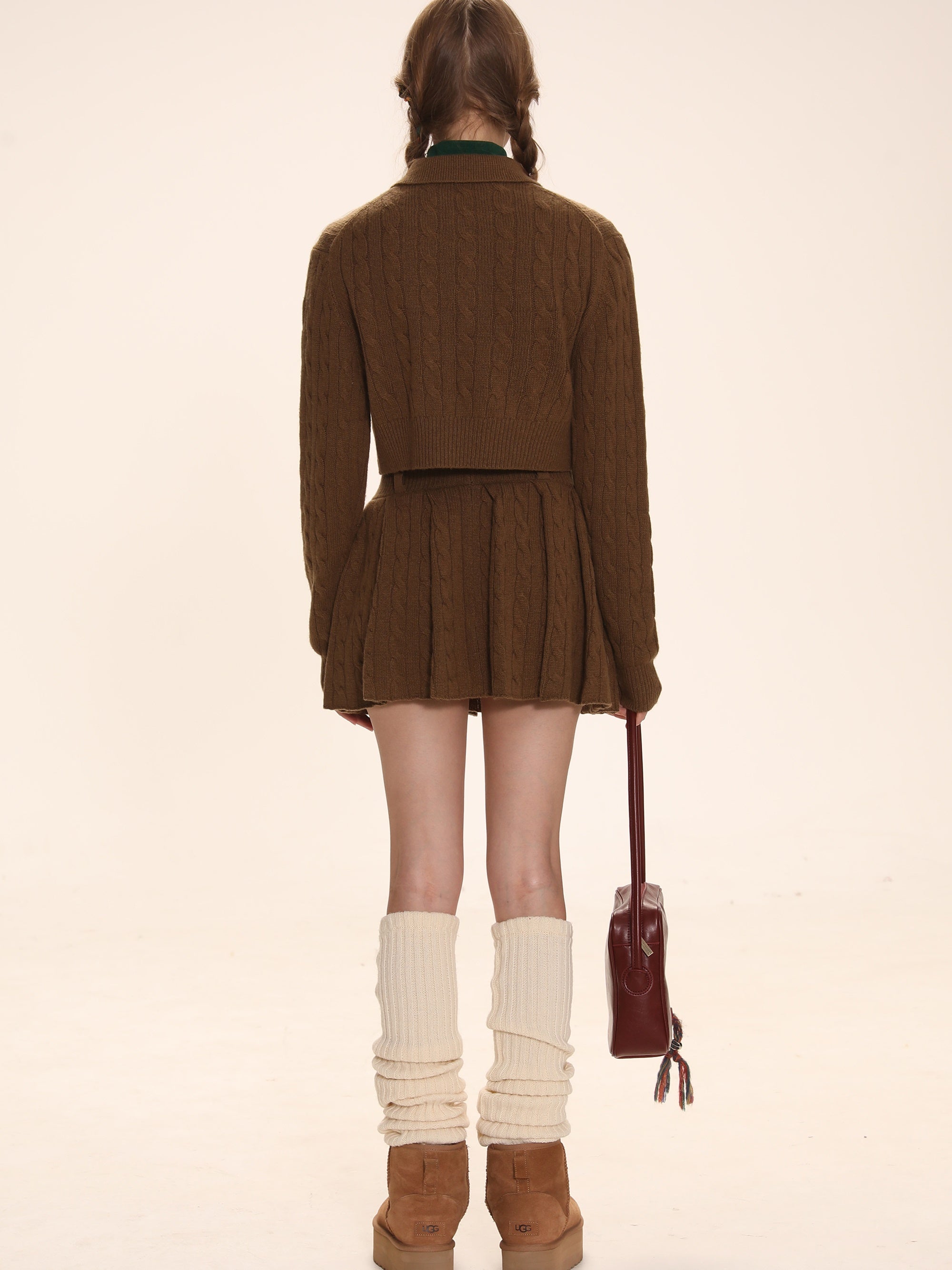 Pleated Knit Skirt & Twist Polo Sweater - chiclara