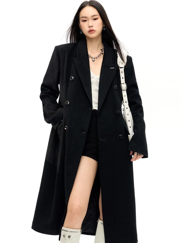 Slim Waist Double Blest Long Coat - chiclara