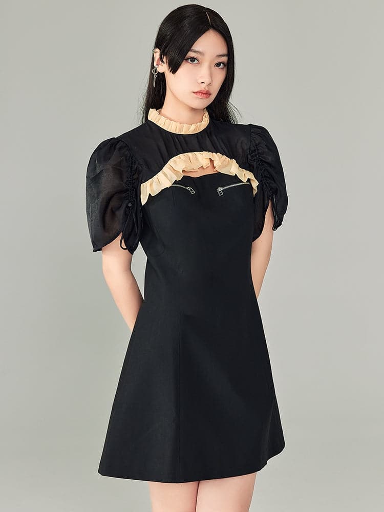 Short Sleeve Zipper Cheongsam Dress - chiclara