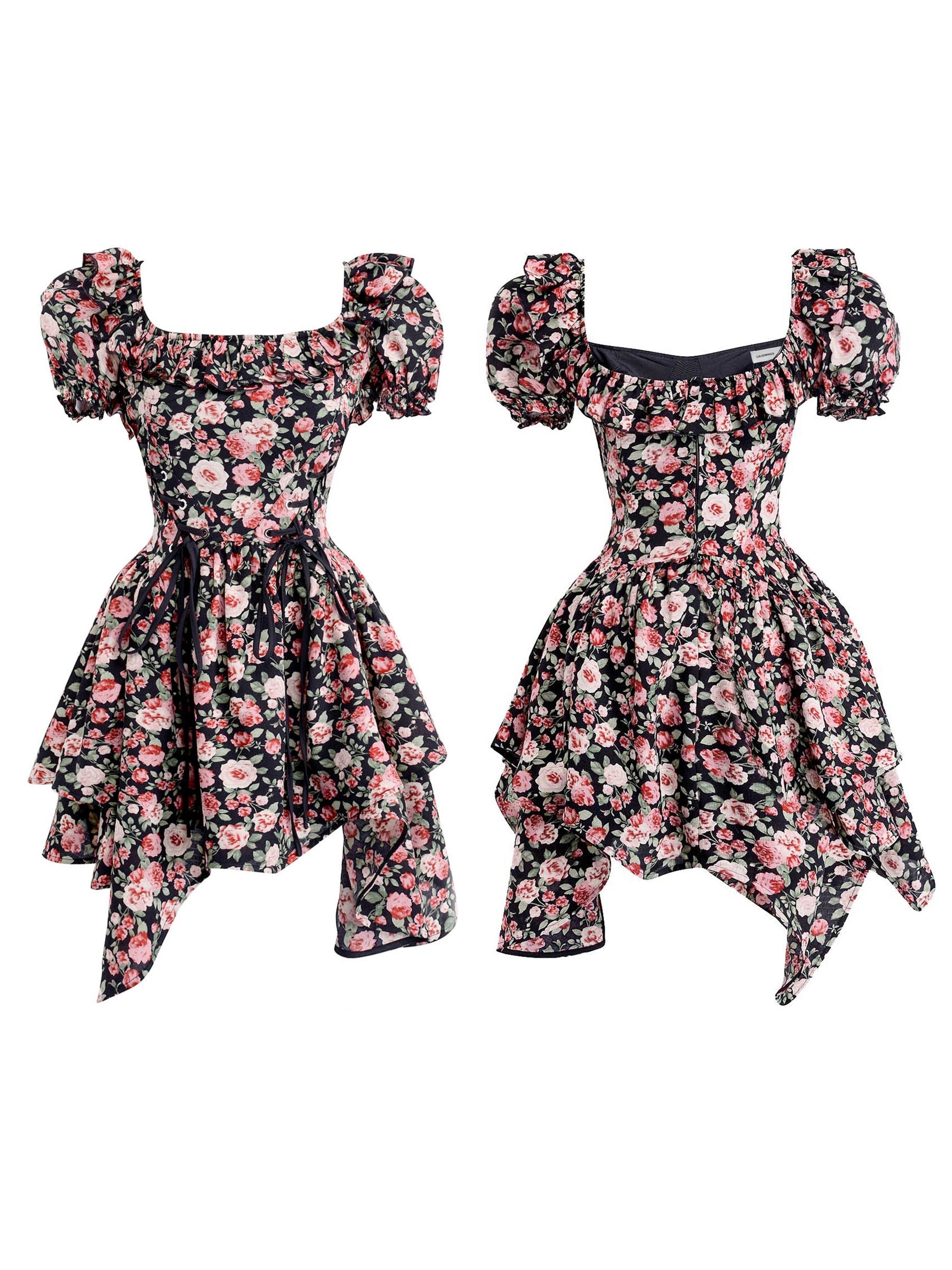 Blossom Noir Puff-Sleeve Dress - chiclara
