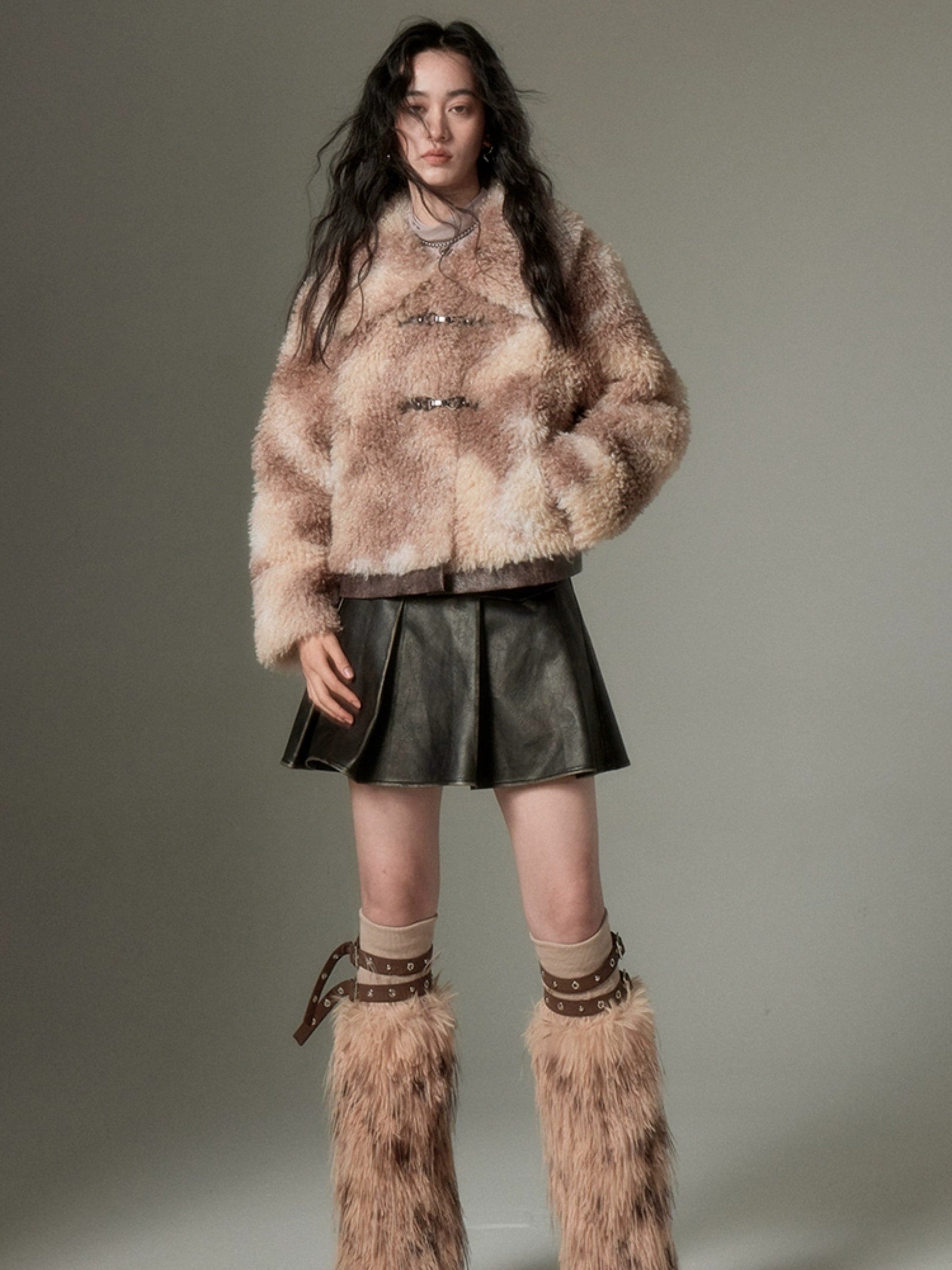 Short Fur Jacket In Marble Color - chiclara