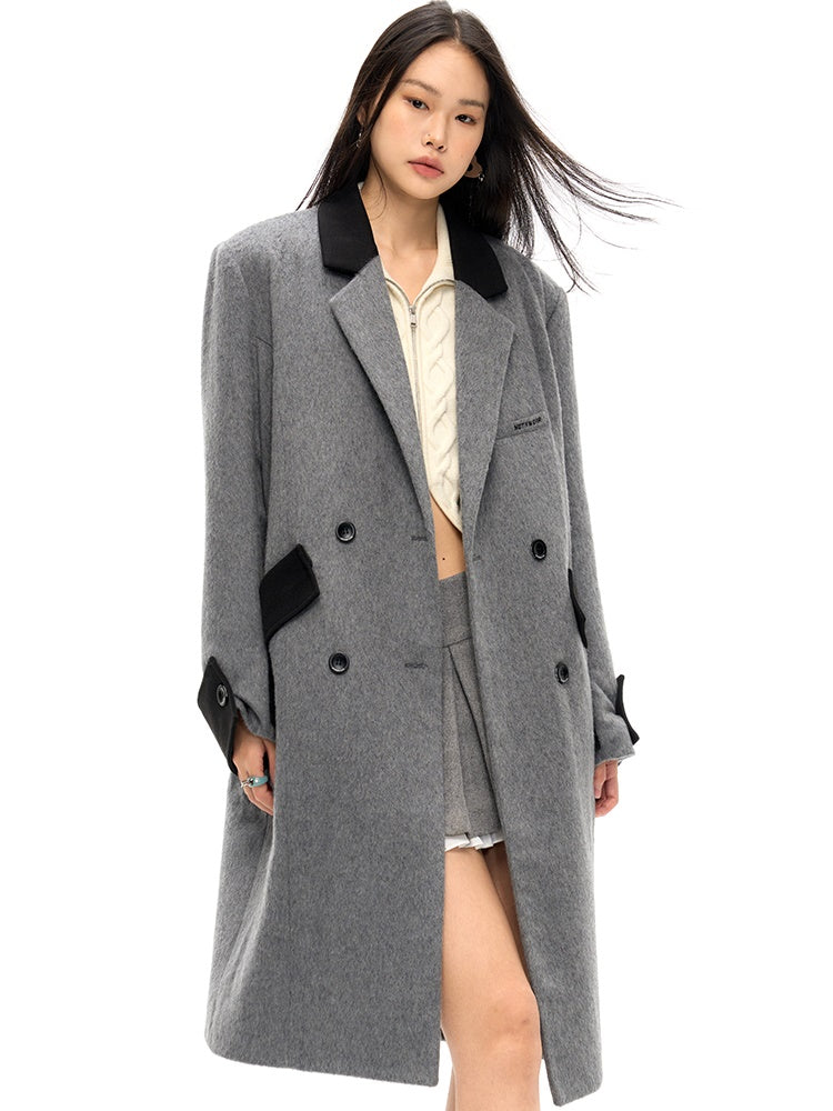 Retro Spliced Long Chester Coat - chiclara