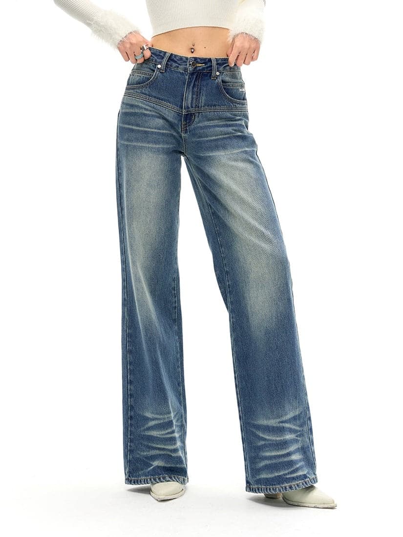 Classic Fit Straight Whiskers Jeans - chiclara
