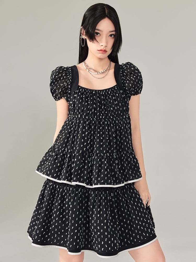 Polka Dot Puff Sleeve Mini Dress - chiclara