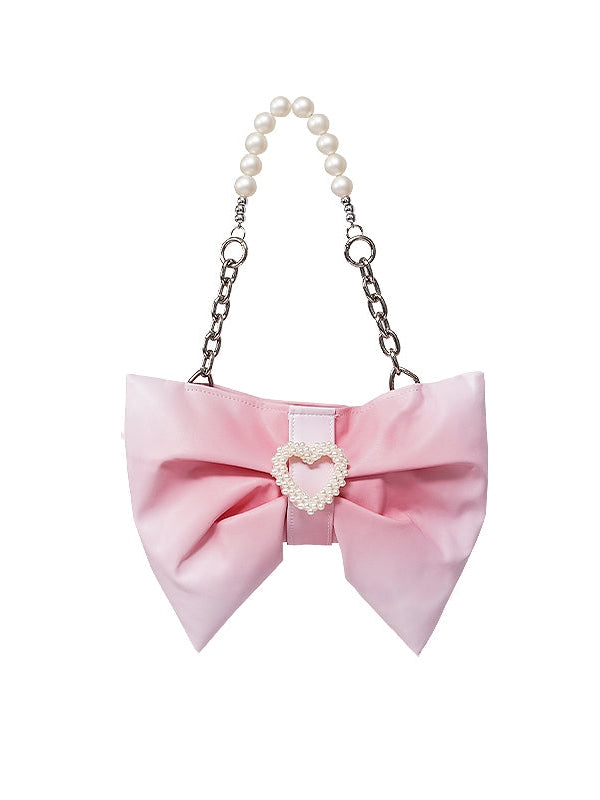 Gradient Pleated Bag With One-Shoulder Bow - chiclara