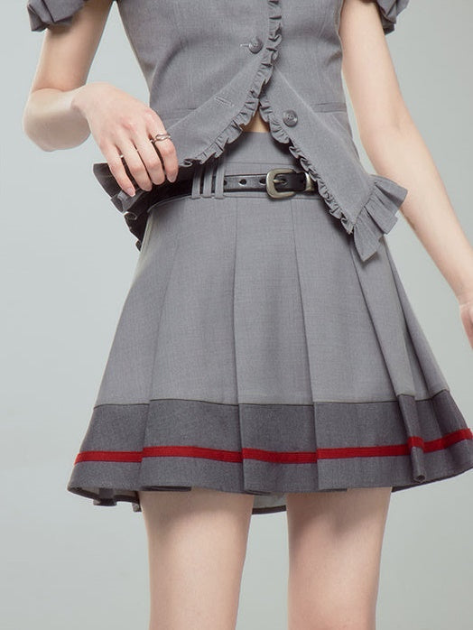 Pleated Skirt With Contrasting Ribbon - chiclara
