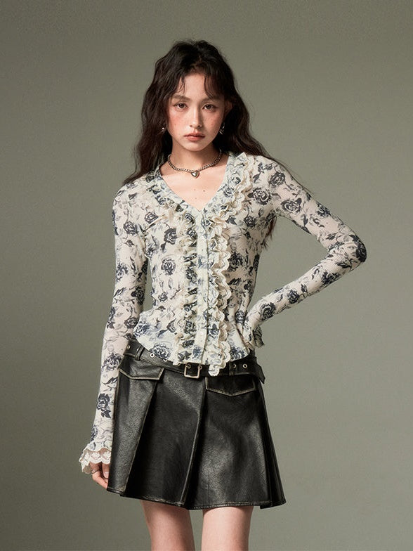 Floral Lace V-Neck Shirt - chiclara