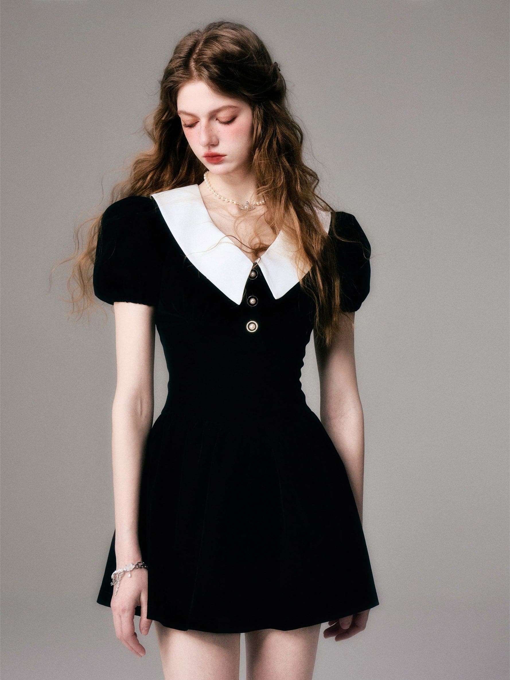 Luxury Velvet Collar Dress - chiclara