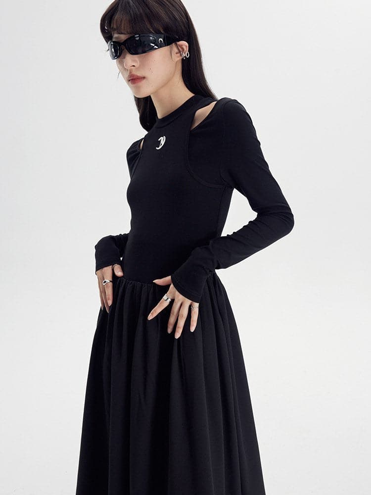 Long Sleeve A-Line Knit Dress - chiclara