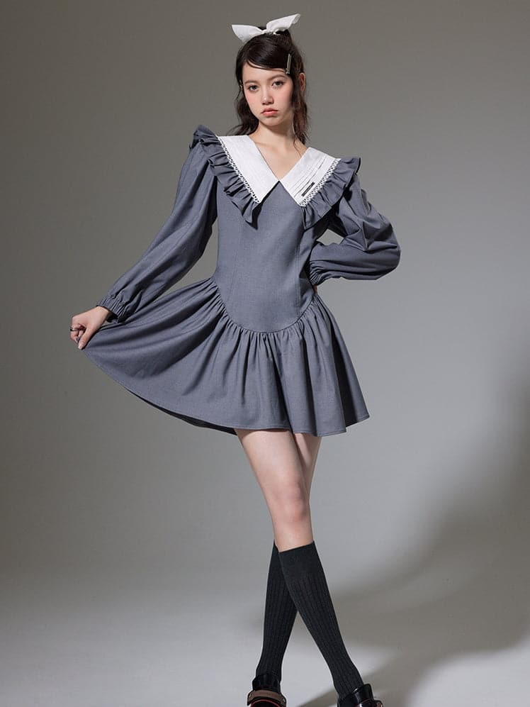 A-Line Dress With Doll Collar - chiclara