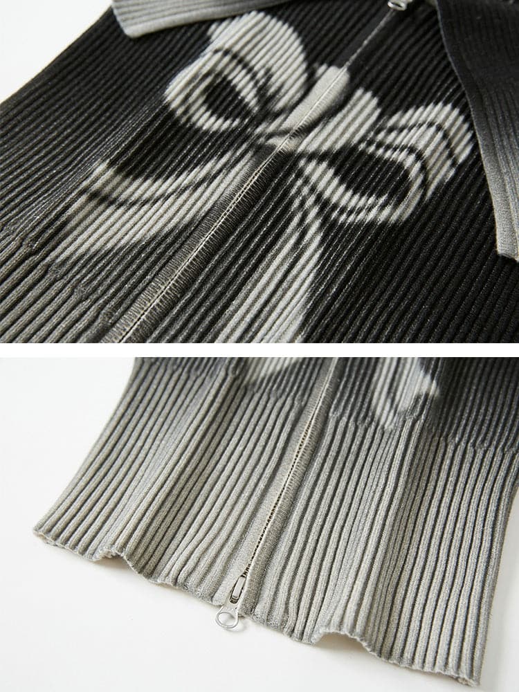 Printed Gradient Knitted Zipper Cardigan - chiclara