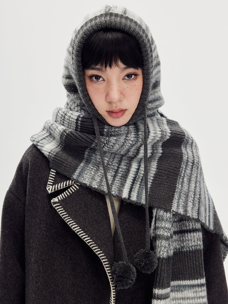 Retro Striped Knit Hat And Scarf - chiclara