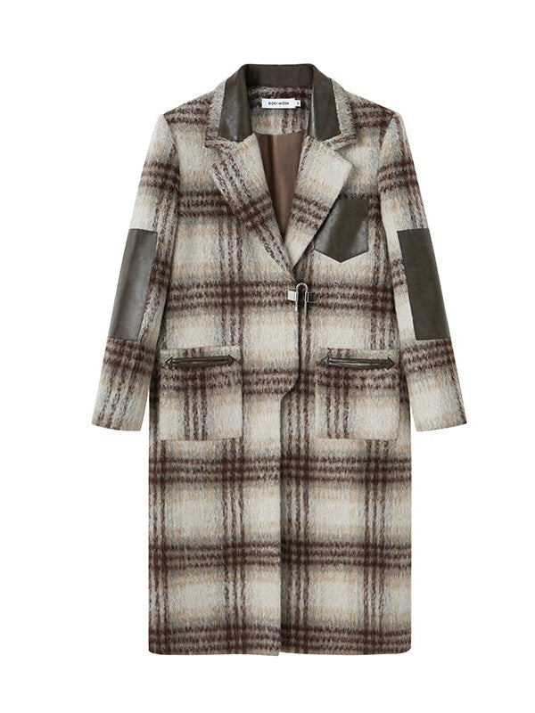 Vintage-Inspired Plaid Coat With Fur-Trimmed Hood - chiclara