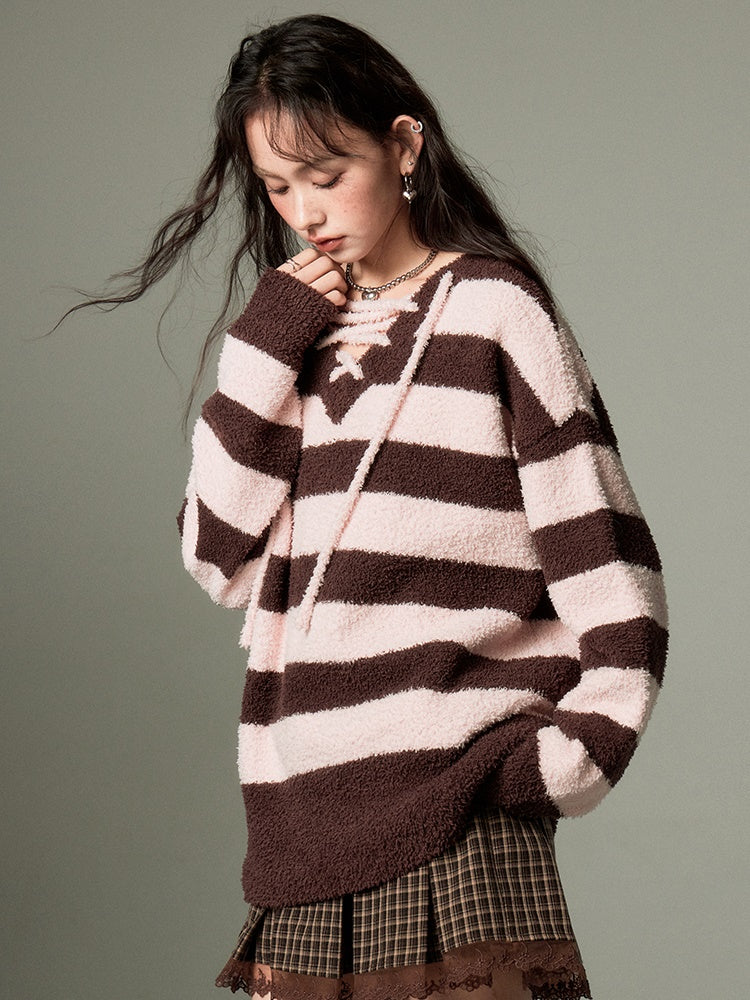 Strappy Border Knit Pullover - chiclara