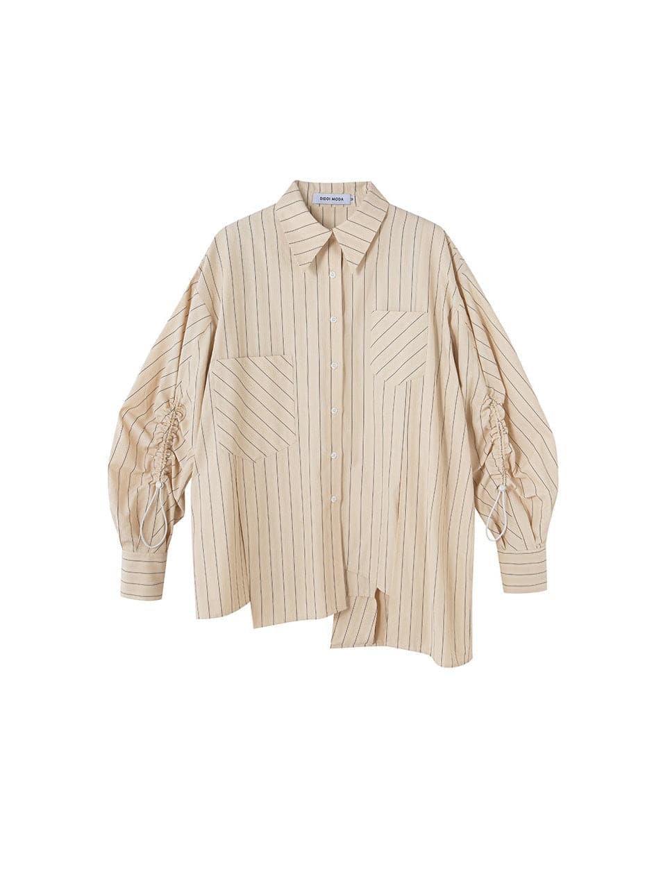 Loose Striped Tie Shirt - chiclara