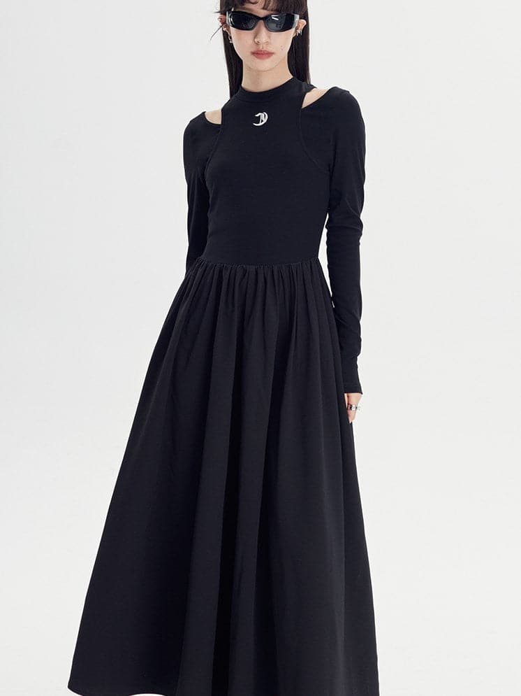 Long Sleeve A-Line Knit Dress - chiclara