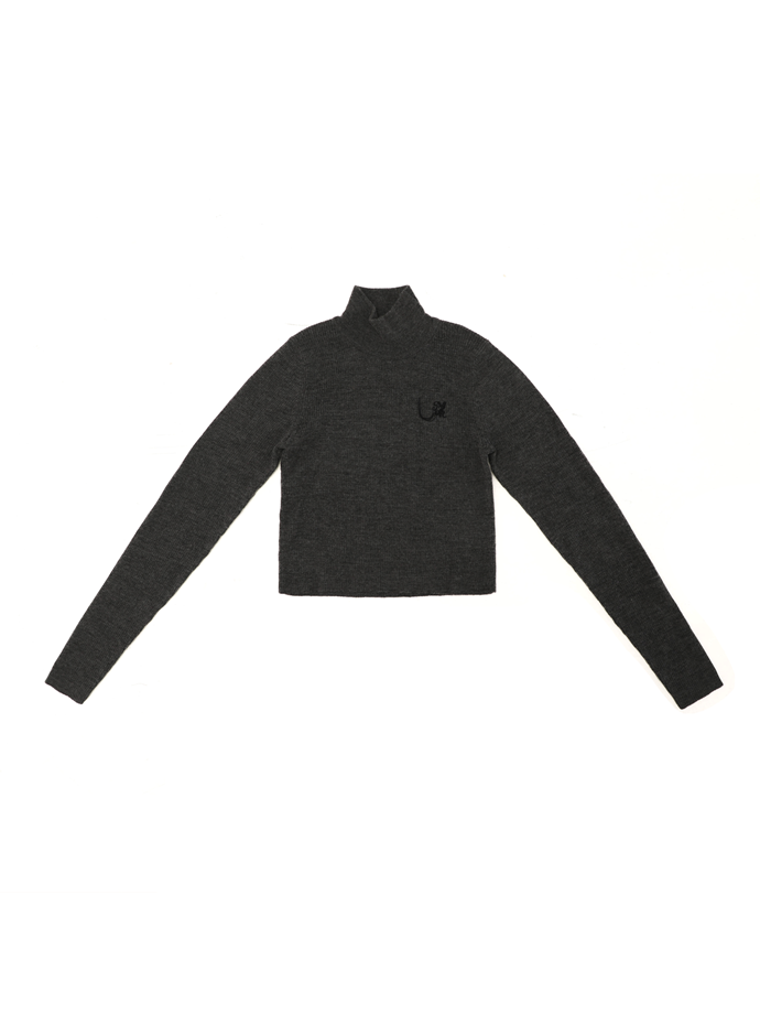 High-Neck Cropped Knit Sweater - chiclara