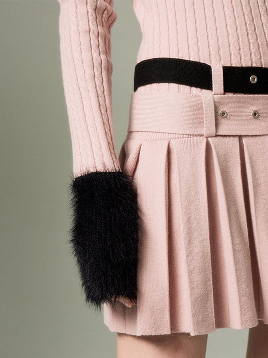 Knit Double Belt Off-Shoulder Dress - chiclara